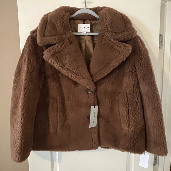 Cole Haan Jackets & Blazers - Cole Haan Signature Designer Brown Faux Fur Wool Blend Coat Size XL